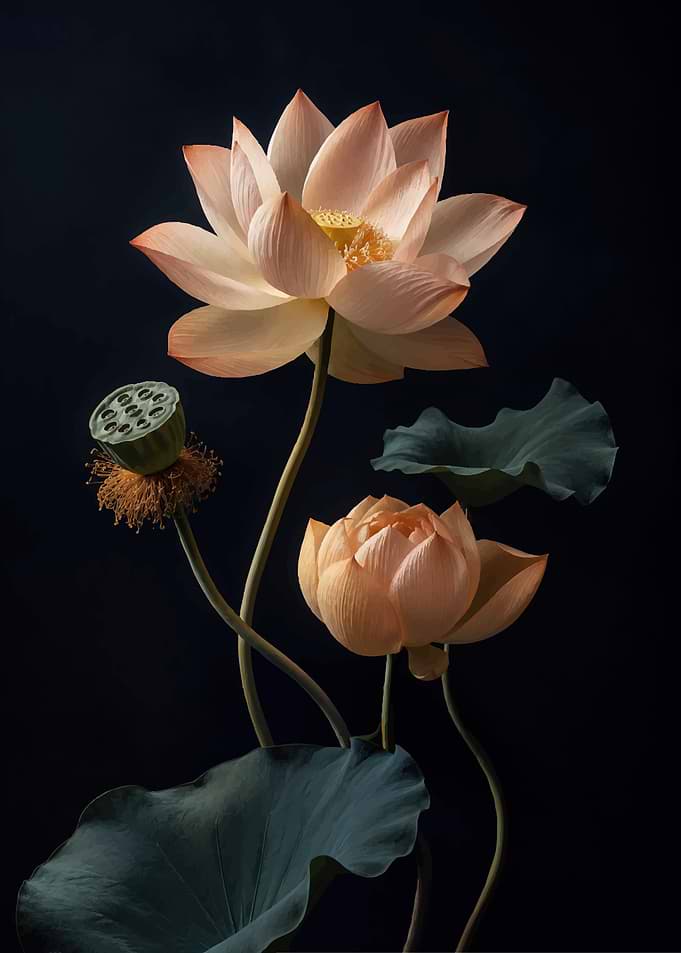 Elegant Peach Lotus Flowers