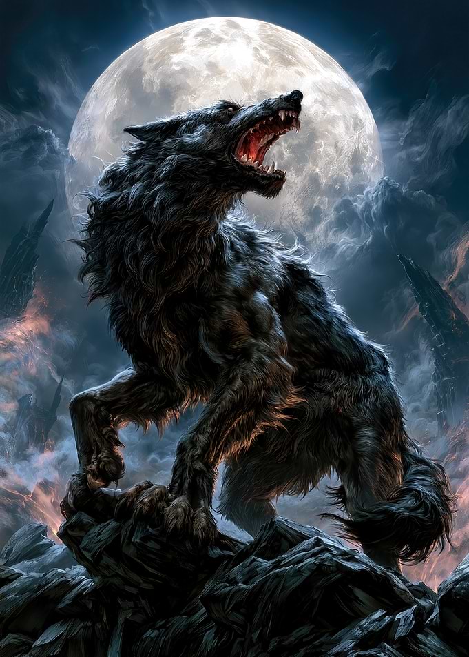Fierce Werewolf Howling at Full Moon