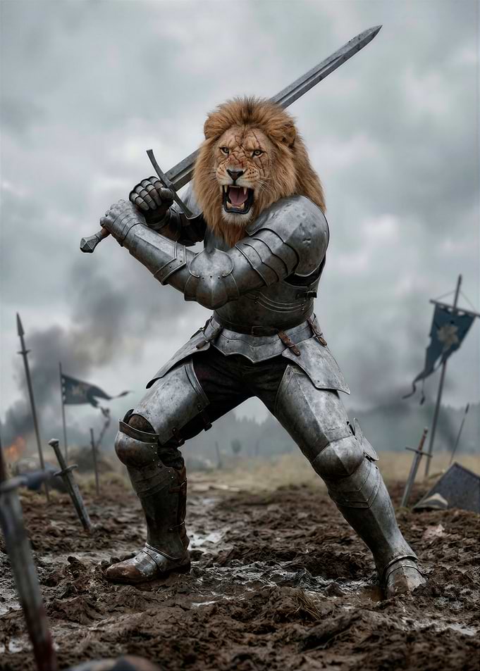 Lion Warrior in Medieval Armor