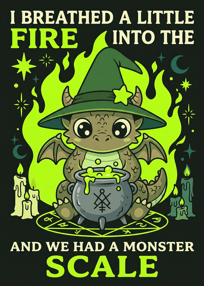 Cute Baby Dragon Witch Illustration