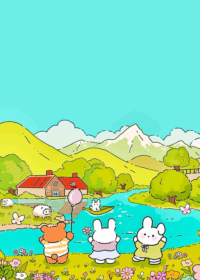 Cute Cartoon Animals Enjoying Nature