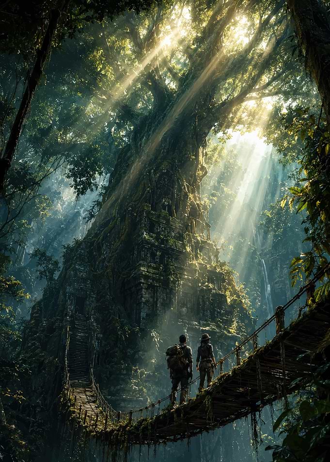 Explorers at Ancient Jungle Temple