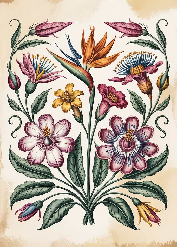 Vintage Botanical Collection of Exotic Flowers