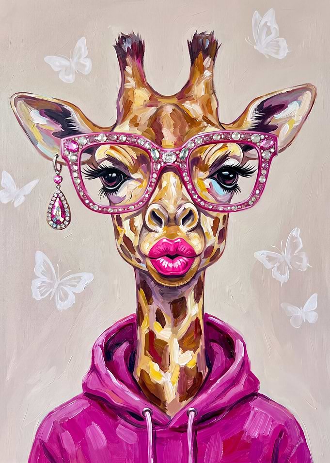 Stylish Giraffe in Pink Hoodie