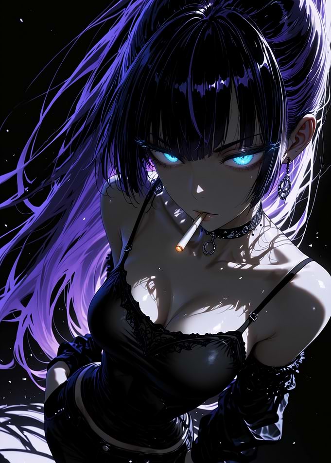 Anime Girl with Glowing Blue Eyes