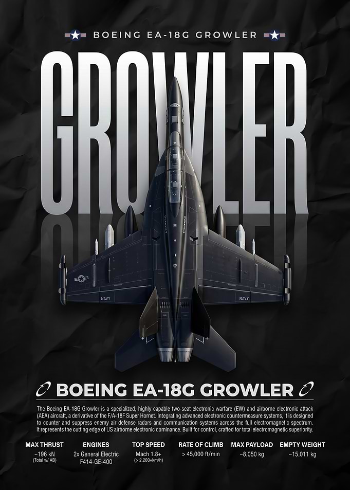 black Boeing EA-18G Growler Technical Poster