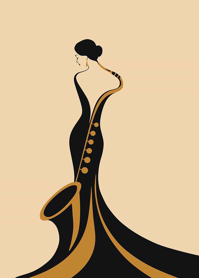 Jazz Saxophone Woman Silhouette Art