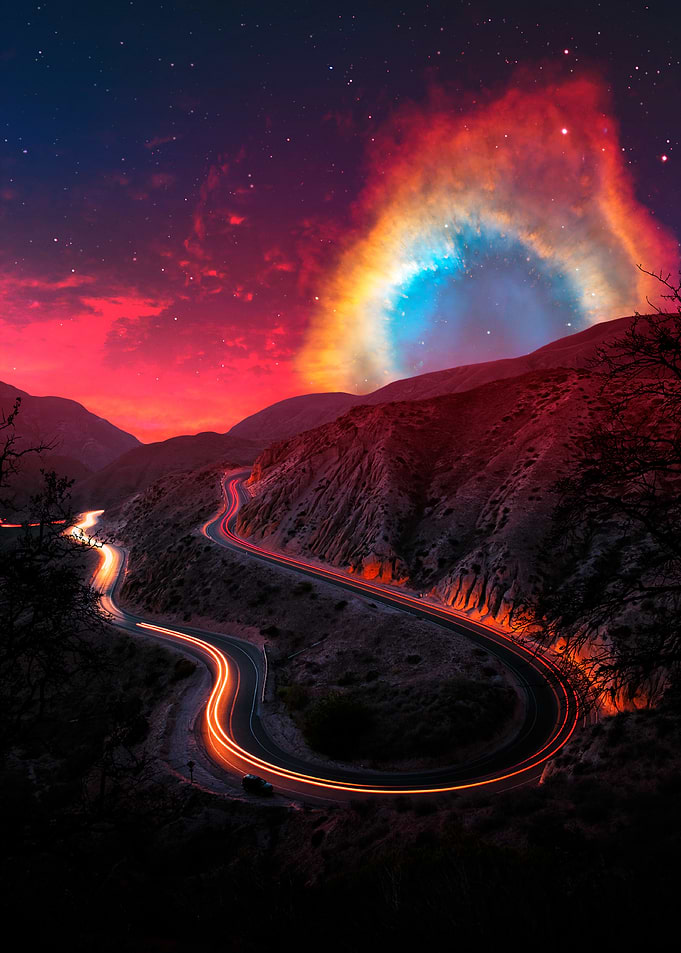 Winding Road Under Cosmic Nebula