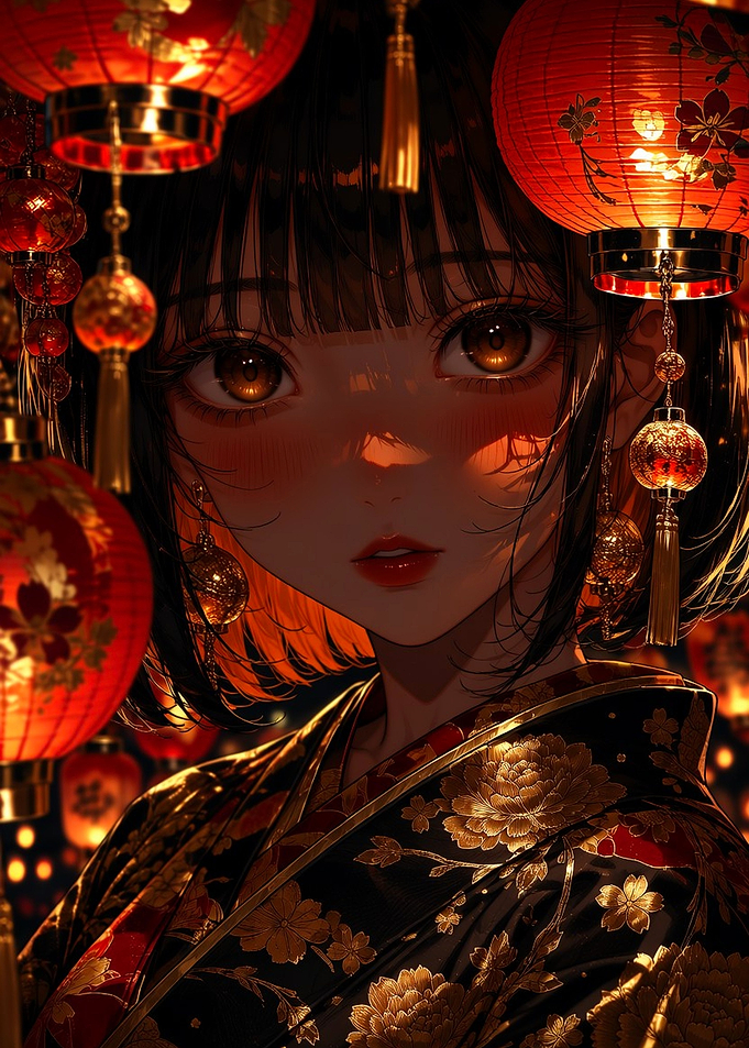 Anime Girl with Traditional Lanterns