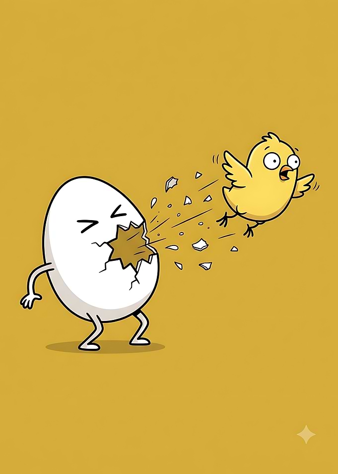 Funny Chick Hatching From Egg