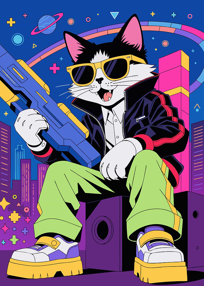 Cool Retro Cyberpunk Cat Gamer