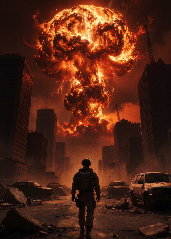 Soldier Facing Nuclear Explosion