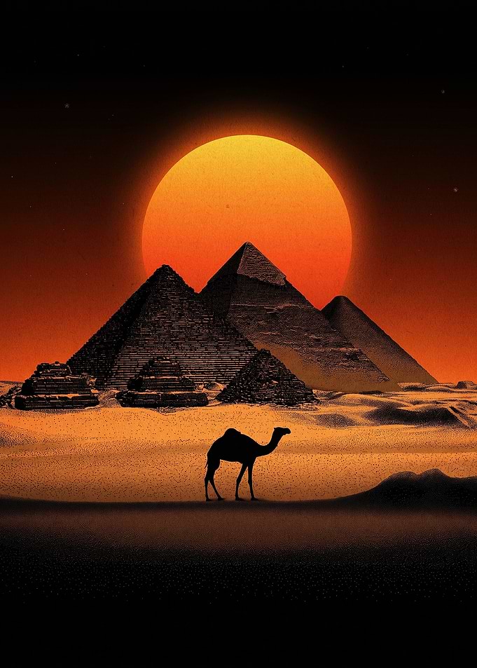 Camel Before the Great Pyramids