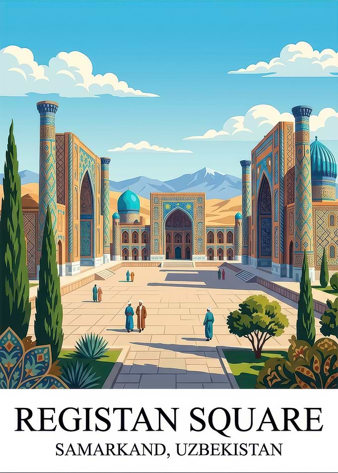 Registan Square Samarkand Travel Poster