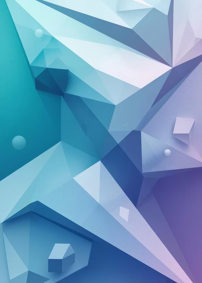 Prismatic Low-Poly Crystal Geometry — Blue & Teal Abstract Digital Print