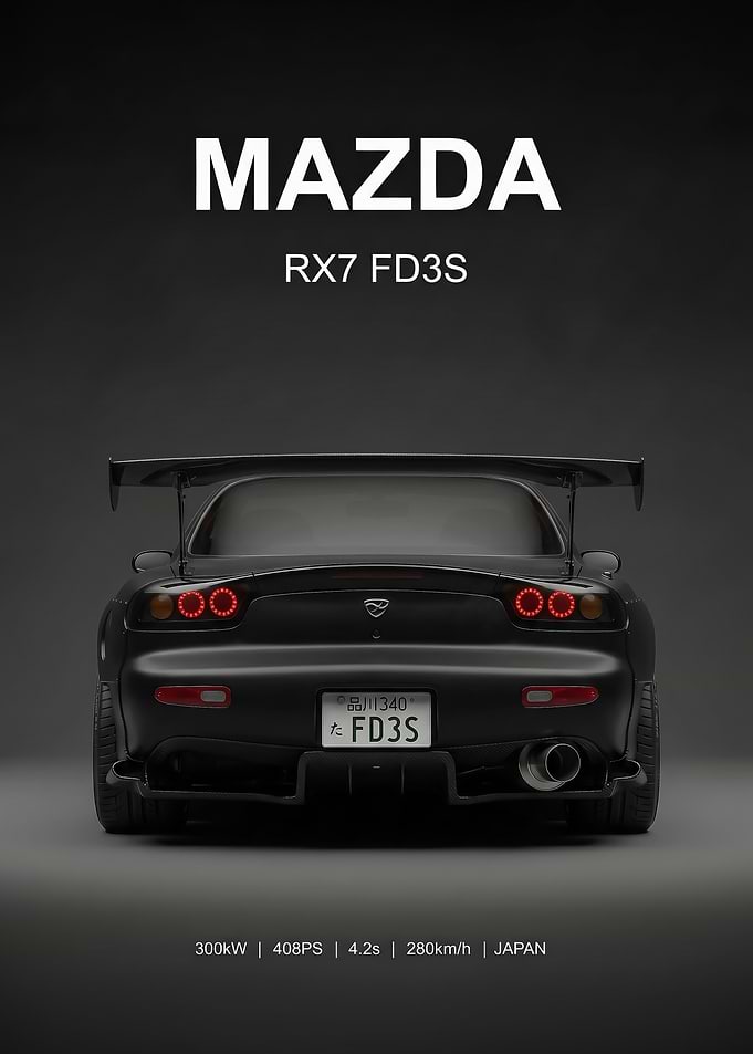 black back sleek RX7 FD3S Minimalist Poster