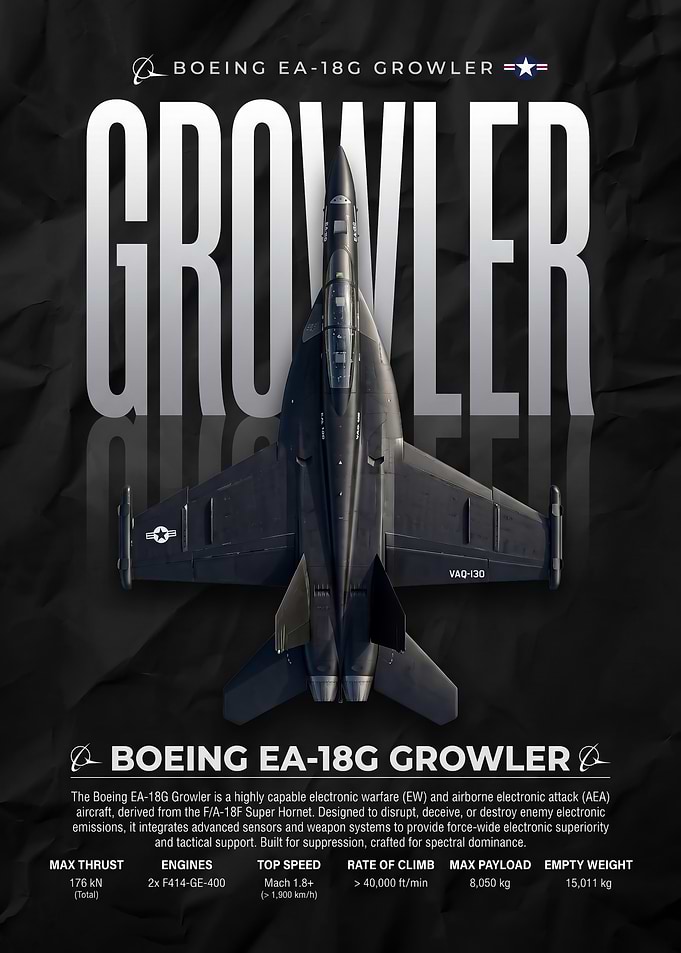 black Boeing EA-18G Growler Military Aircraft Poster