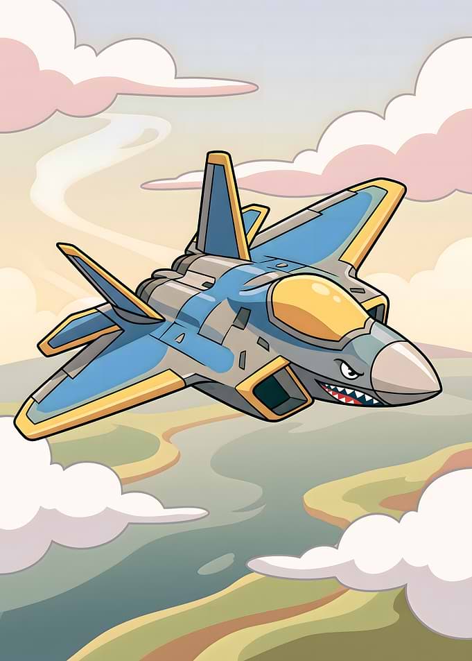 Cartoon Fighter Jet with Shark Teeth