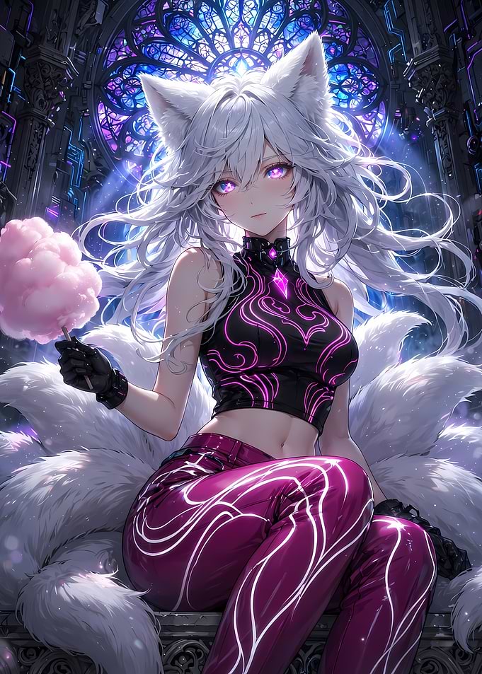 Anime Fox Girl with Cotton Candy