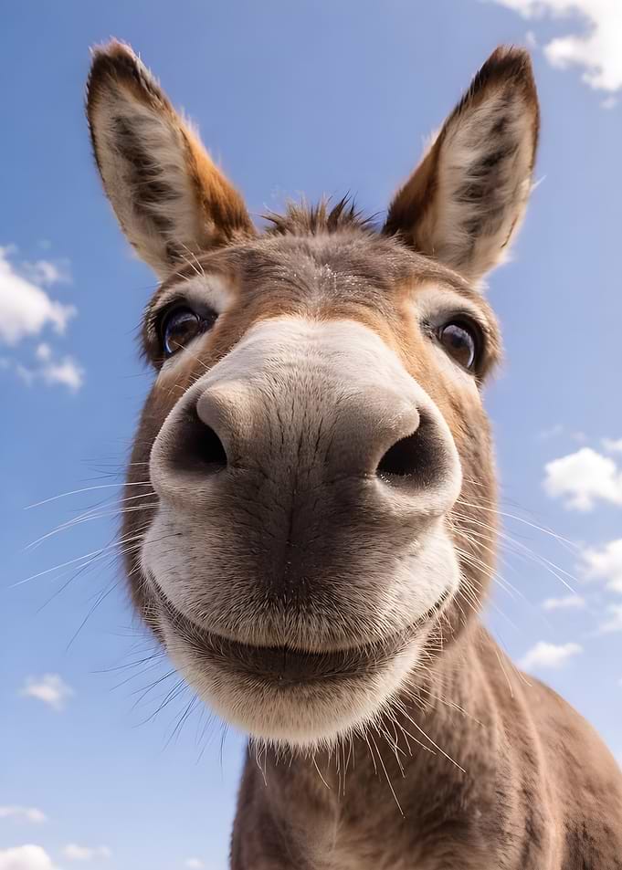 Close-up Portrait of a Smiling Donkey