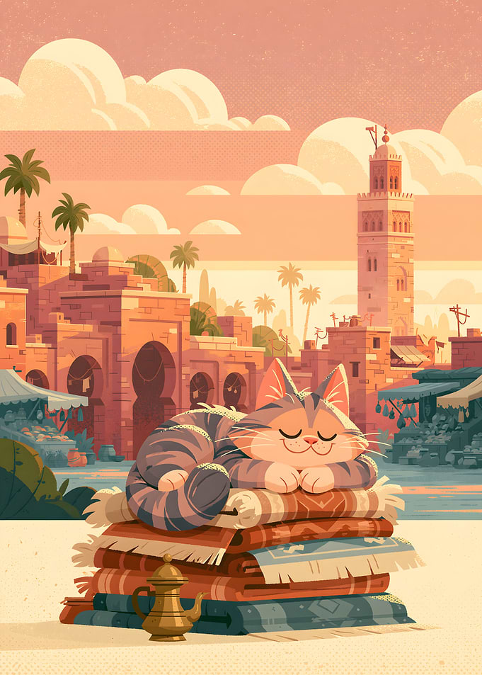 Sleeping Cat on Moroccan Rugs