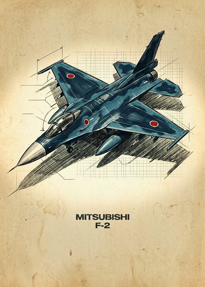 Mitsubishi F-2 Fighter Jet Blueprint