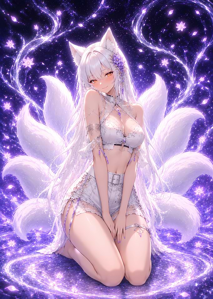Ethereal Nine-Tailed Fox Anime Girl