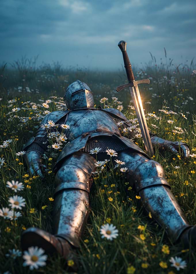 Fallen Knight in a Flower Field