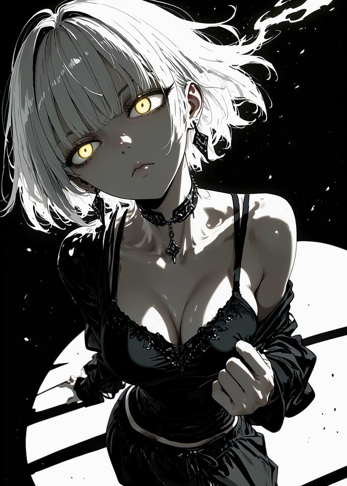Anime Girl with Glowing Yellow Eyes