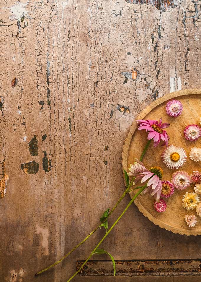 Dried Flowers on Rustic Wooden Background