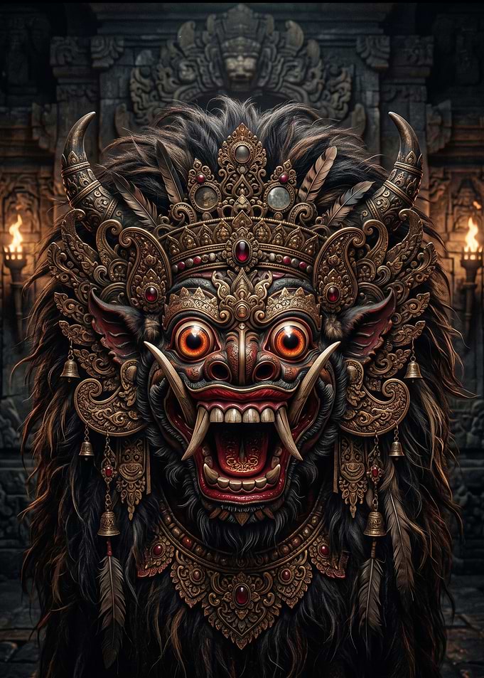 Intricate Balinese Barong Mask Portrait