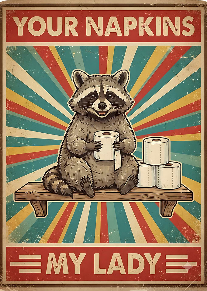 Vintage Style Raccoon Toilet Paper Poster
