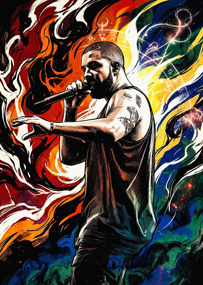 Drake Performing with Abstract Colorful Background
