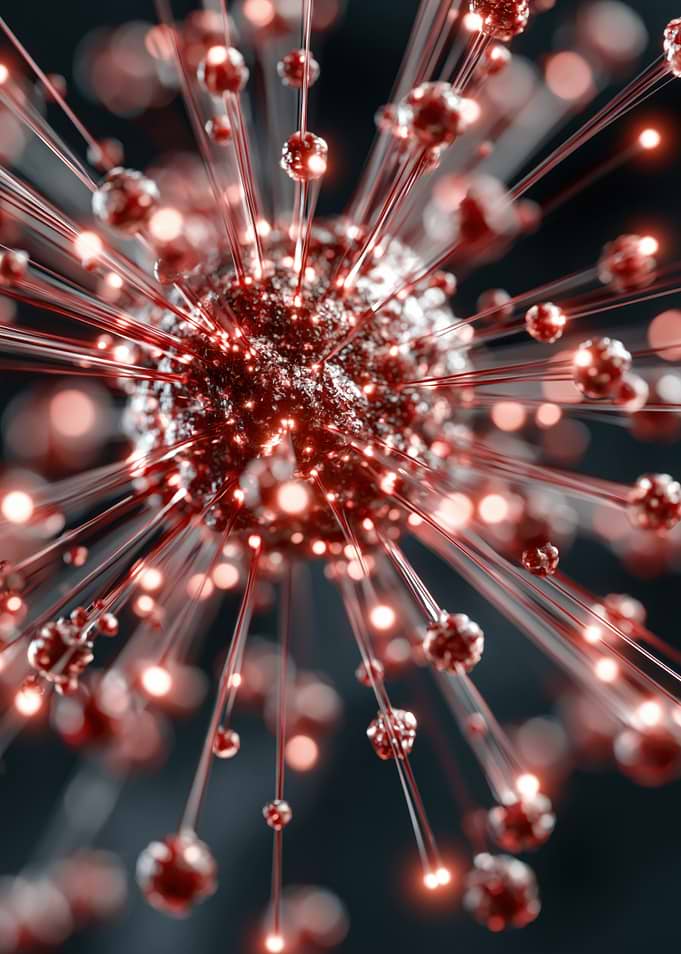 Abstract Red Glowing Molecular Structure