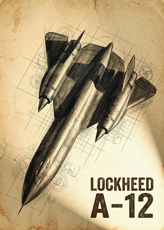 Lockheed A-12 Blueprint Vintage Poster