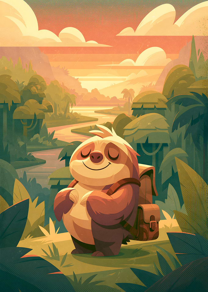 Cute Sloth Explorer in Jungle