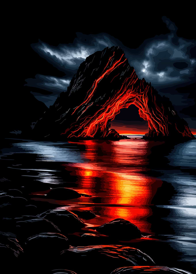 Glowing Lava Arch at Night