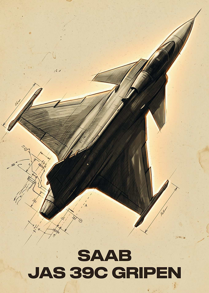 SAAB JAS 39C Gripen Blueprint Poster