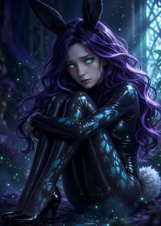 Melancholic Bunny Girl with Purple Hair