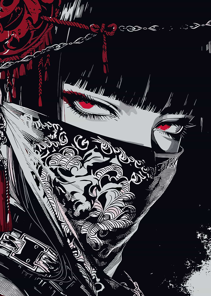 Intense Anime Girl with Red Eyes