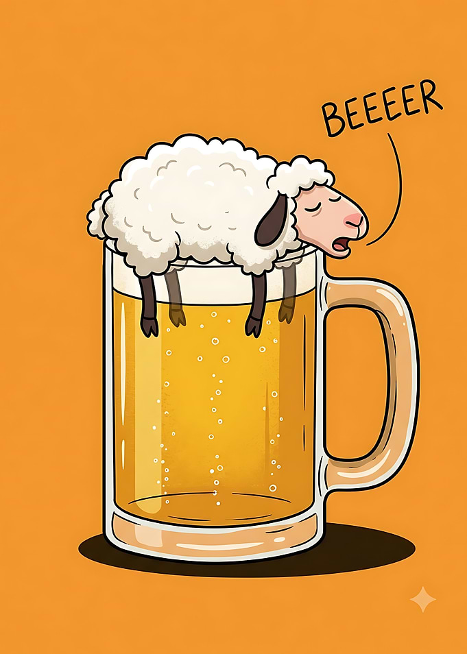 Funny Sheep in Beer Mug Illustration