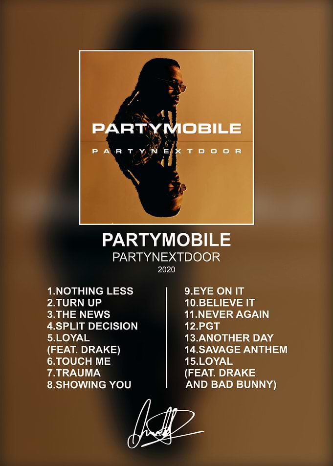 PARTYNEXTDOOR PARTYMOBILE Album Tracklist Poster