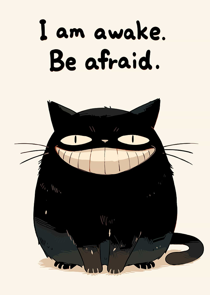 Creepy Smiling Black Cat Illustration