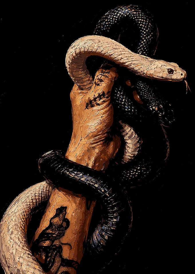 Hand Holding Black and White Snakes
