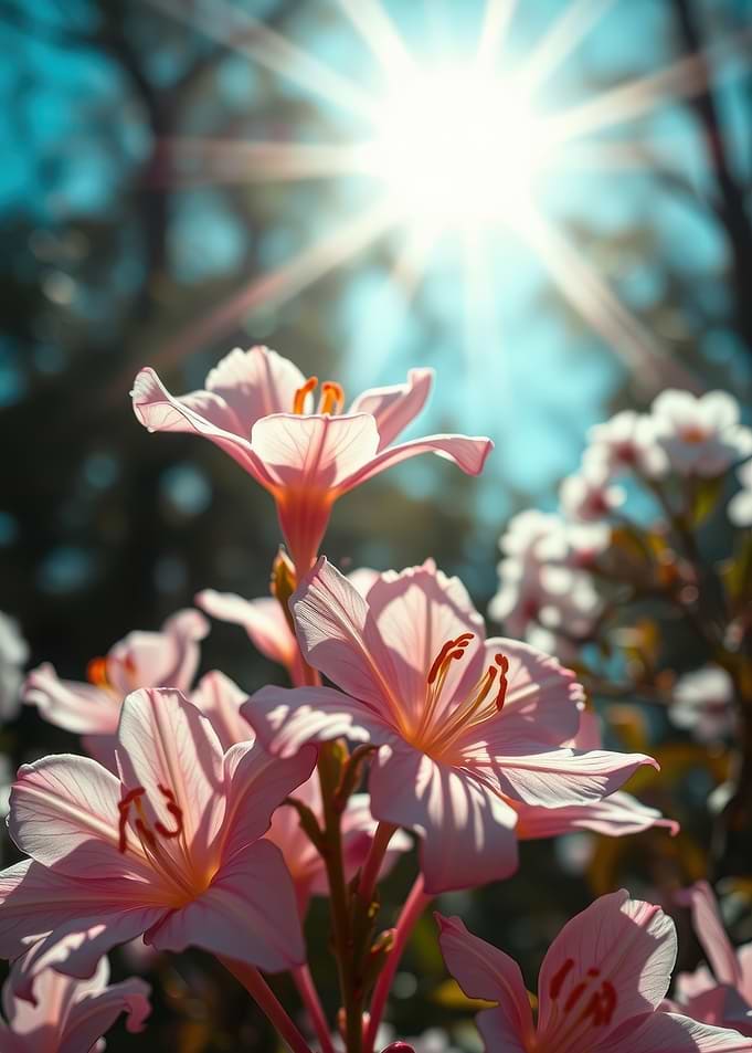 Sunlit Pink Lily Flowers