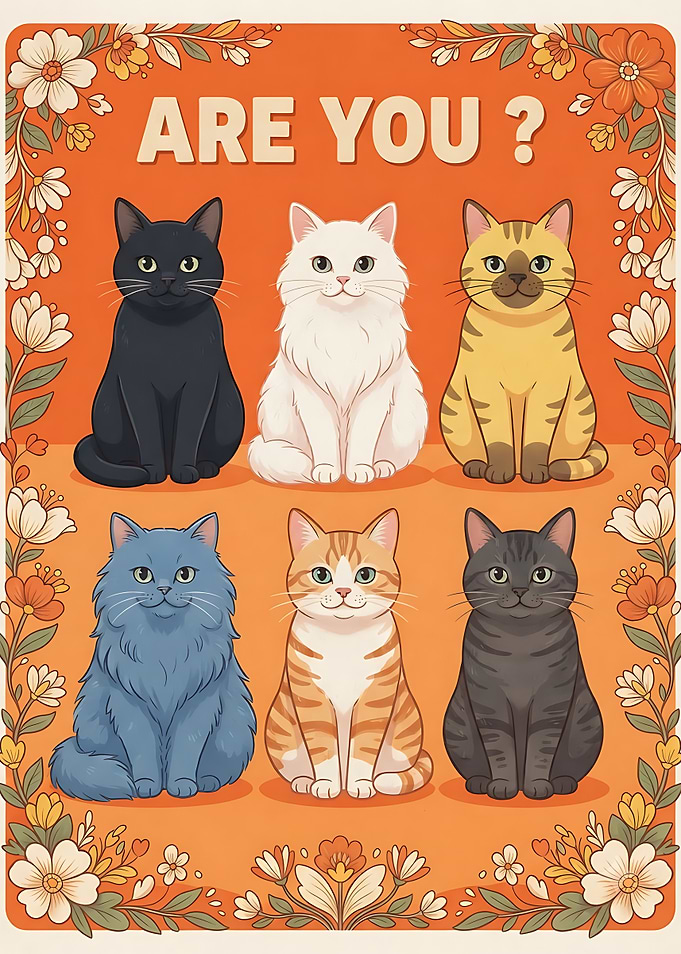 Cute Cats Floral Poster