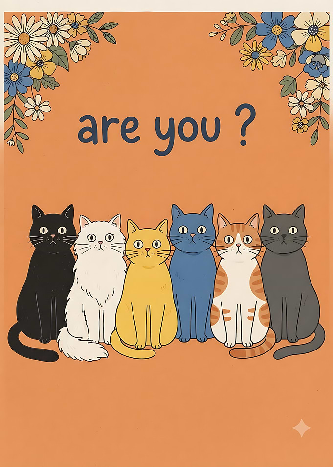 Cute Cats Illustration with Floral Accents