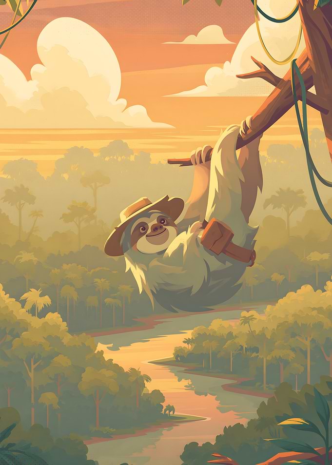 Adventurous Sloth in the Jungle