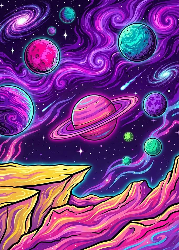 Vibrant Psychedelic Space Landscape