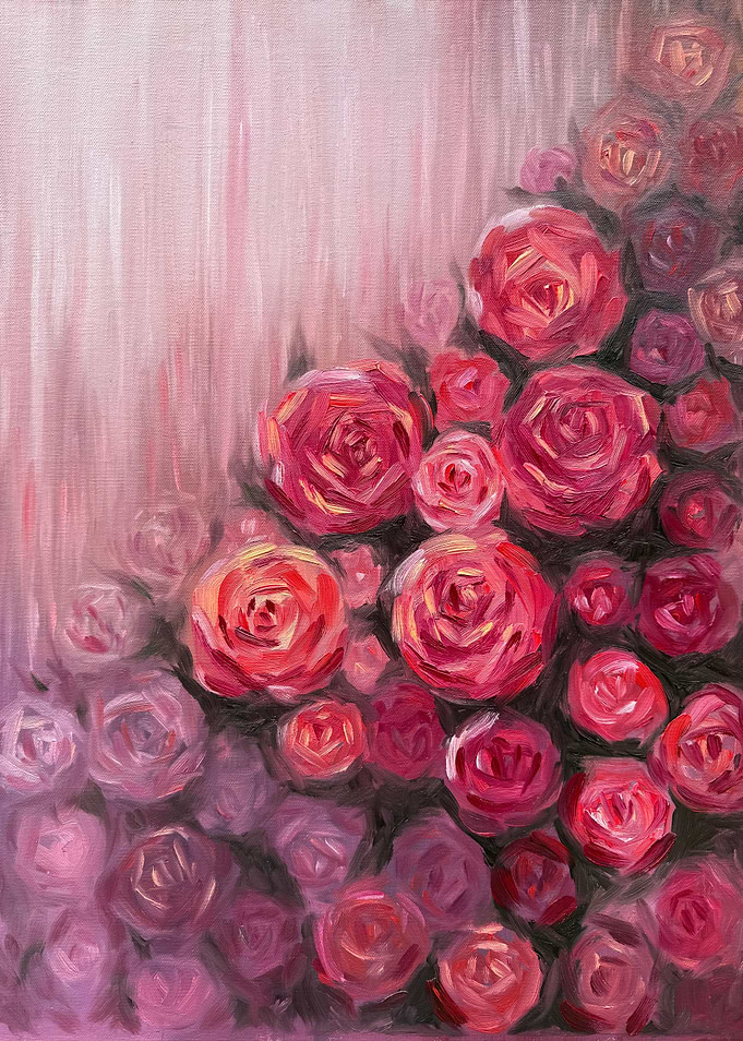 Abstract Pink Rose Oil Painting